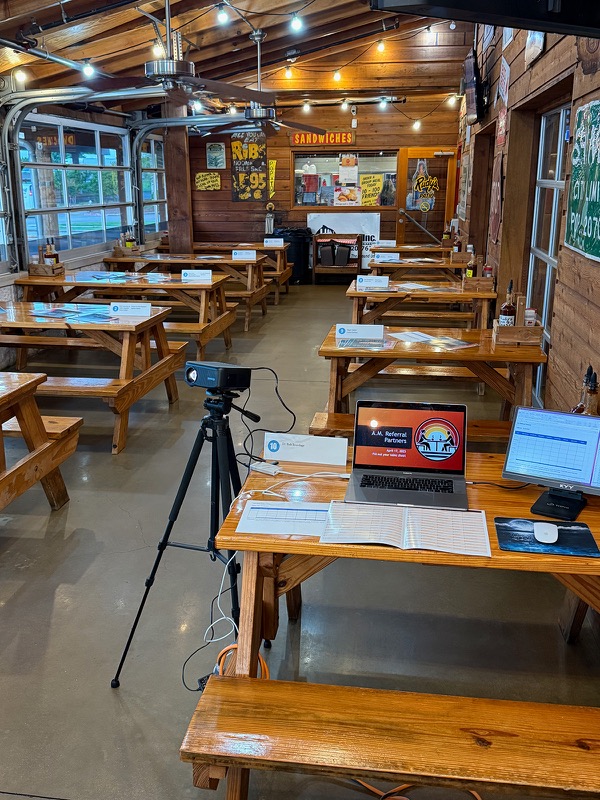 The room at Rudy's Bar-B-Q set up before the meeting